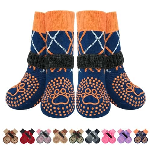 BEAUTYZOO 6PCS Dog Socks to Prevent Licking Paws, Anti Slip Dog Shoes for Hot Pavement Hardwood Floors, Traction Control Toe Grips Boots & Paw Protectors for Small Medium Large Senior Dogs, Blue M