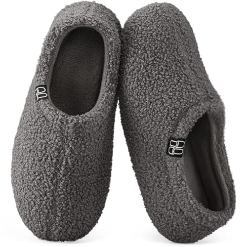 HomeTop Women's Fuzzy Curly Fur Memory Foam Loafer Slippers Bedroom House Shoes with Polar Fleece Lining (8.5 US,Dark Grey)
