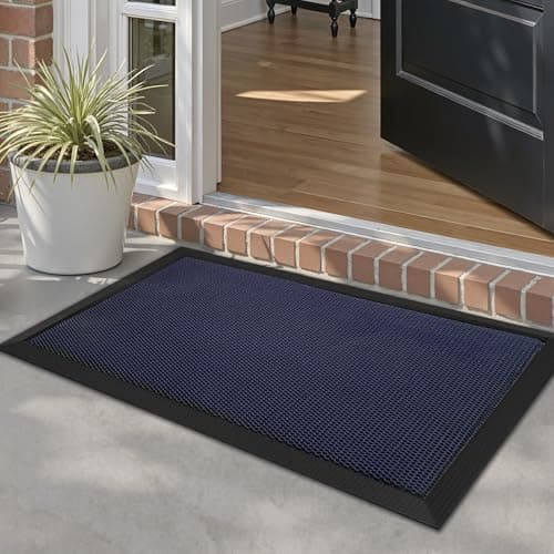 LUMI Door Mat Outdoor Traps & Hides Dirt 17x30, Outside Entrance, Blue