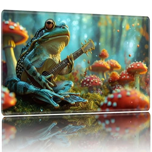 Playmat for MTG,Game Mat 24 x 14 inches, Non Slip Rubber Backing TCG and Board Game Mat for Cards,Mousepad Desk Mats-Frog Plays Guitar Mushroom