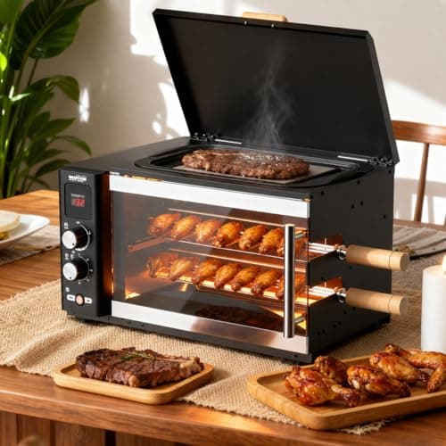 WantJoin Electric Rotisserie Oven - 37QT Countertop 3-Layer 3-in-1 Cooker with 446°F Control & Rotation Spit, 360°Auto-Rotate Heating, Rotisserie Grill Oven Countertop For Family Gatherting & Party