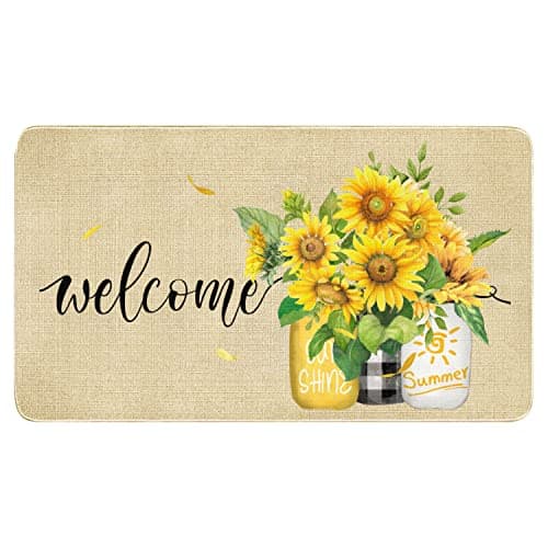 Faptoena Summer Door Mat,Sunflower Yellow Indoor Outdoor Non-Slip Summer Doormat,Entryway Front Porch Summer Welcome Door Mats for Entrance Decor 30'' x 17''