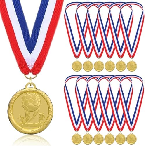 Donrime 12 Pack Soccer Medals for Awards for Kids Adults, Gold Metals Awards Medal for Kid’s Sports Soccer Team Participation Trophies, Soccer Party Favors, 2 Inches