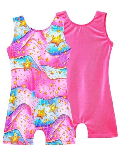 Tziharora Girls Leotards for Gymnastics Size 2-3t 2 Packs Yellow Star Toddler Sparkly Rose Red Sleeveless Unitards