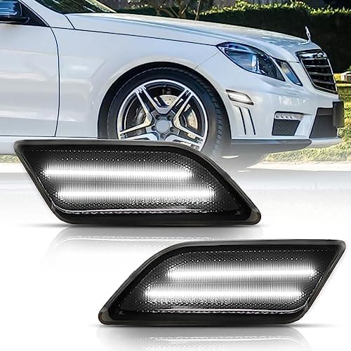 Bestview LED Side Marker Lights Compatible with 2012-2014 Mercedes-Benz C-Class W204 LCI (C250, C300, C350), Smoked Lens, White Light