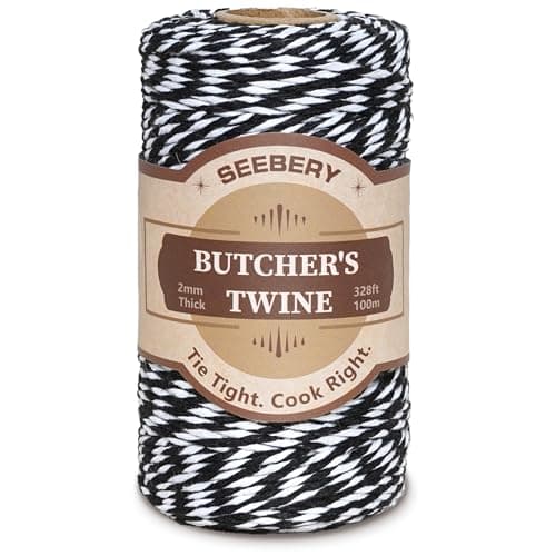 Black and White Butchers Twine – Food Safe Cotton Cooking Twine String for Trussing Turkey, Roasting, Baking, Tying Meat, Pumpkin Bread, Kitchen Use, Christmas Decorations and Gift Wrapping(328ft 2mm)