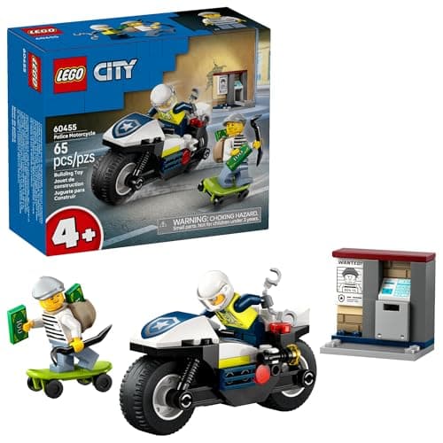 LEGO City Police Motorcycle Chase Building Toy for Kids - Pretend Play Building Blocks for Boys & Girls, Ages 4+ - Preschool Learning Toy W/Police & Crook Minifigures - Gift for Birthdays - 60455