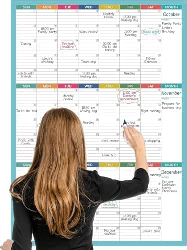 Large Dry Erase Calendar - Undated 3 Month Dry Erase Calendar for Wall, 28" x 40", Large Erasable & Reusable Calendars with 8 Round Stickers, Great Layout Wall Calendar for Office, Classroom, Home