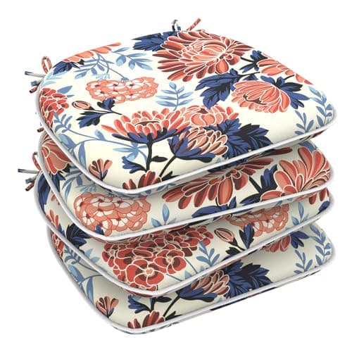 LVTXIII Outdoor Chair Cushions for Patio Furniture Set of 4, Water Repellent Patio Chair Cushions 17"x16" with Ties, U-Shaped Dining Chair Pads for Garden Kitchen Use, Vibrant Blossom