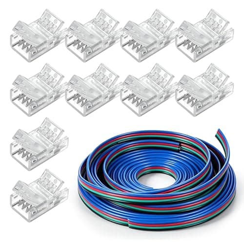 10 Pack 4 Pin 10 mm Led Strip Light Connectors Waterproof Led Light Connectors Wide Strip LEDs Lights Strips Connector for Strips Lights Unwired Gapless Track