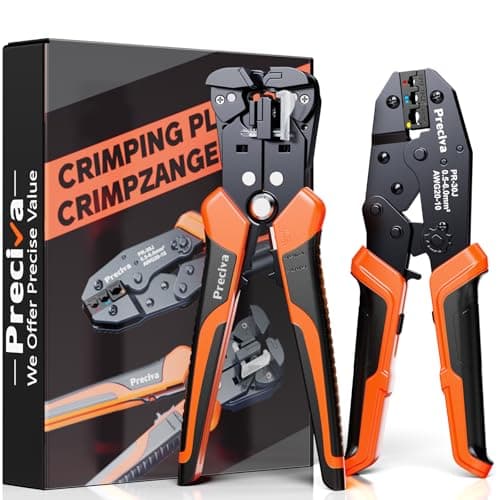 Preciva 3-in-1 Insulated Terminal Crimping Tool with Wire Stripper,Color-Coded Jaws for 0.5-6mm² (20-10 AWG) Electrical Connectors, Ergonomic Handheld Pliers for Automotive & DIY Wiring