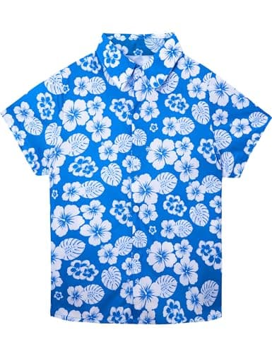 EoBeKee Boys Hawaiian Shirt Kids Button Down Hawaii Beach Tops 5-14 Years