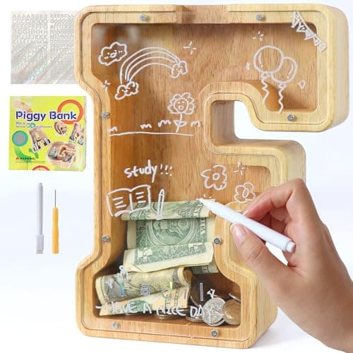 weallbuy Large A-Z Wooden Letter Piggy Bank for Kids Boys Girls
