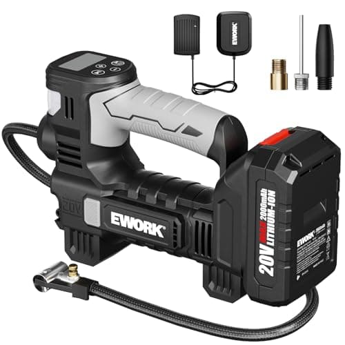 EWORK 20V Tire Inflator Portable Air Compressor for Car Tires with Battery & Charger, Cordless Air Pump with Digital Pressure Gauge & Auto Shut Off, Fast Tire Pump for Car, Motorcycle & Bike