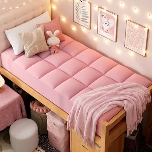 ELEMUSE Pink Twin XL Mattress Topper for College Dorm, Plush Pillow top