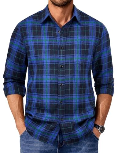 COOFANDY Mens Flannel Button Down Shirts Long Sleeve Casual Cotton Plaid Shirt with Pocket