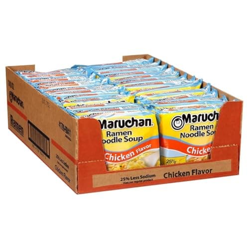 Maruchan Ramen Noodle Soup, Less Sodium Chicken Flavor – Japanese-Style Instant Noodles, Quick & Easy Meal for Kids, Students & Busy Families – 3 Oz. (24 Pack)