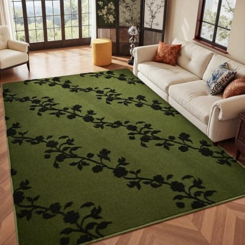 Opreine 7x10 Olive Green Thick Memory Foam Non-Slip Retro Bohemian Rug