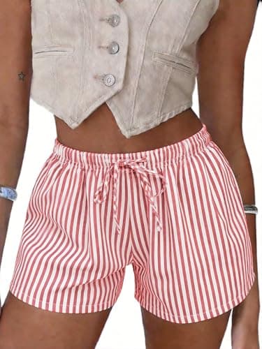 Aoulaydo Boxer Shorts for Women Pajama Striped Shorts Lounge Y2K Beach Bottoms for 2026 Summer