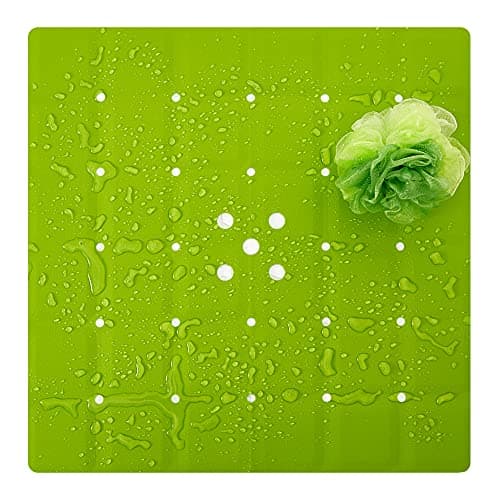 Webos Shower Mat for Textured Surface：Silicone Non Slip Shower Mat Without Suction Cups Foldable - Square Bath Mat for Reglazed Tub Textured Shower Floor (Green, 21x21)