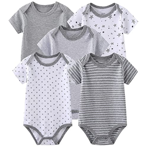 Chamie Newborn Baby Bodysuit Pants caps Mittens Short Sleeve Baby Clothes for Boys and Girls Cute 5 Pack