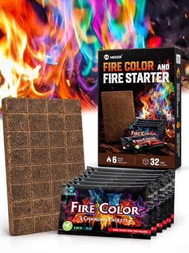 MEKER Fire Color 6 Pack & Fire Starter 32 Cube Set, Fire Color Changing Packets - Safe for Indoor Use, Fire Pit, Campfires, Outdoor Fireplaces, Bonfire, Perfect Fire Camping Accessories for Kids
