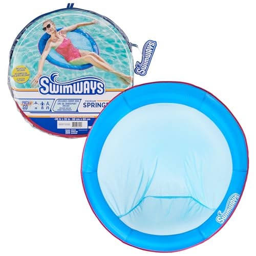 SwimWays Spring Float Papasan, Fast-Inflating Round Adult Lounger; Ages 15+