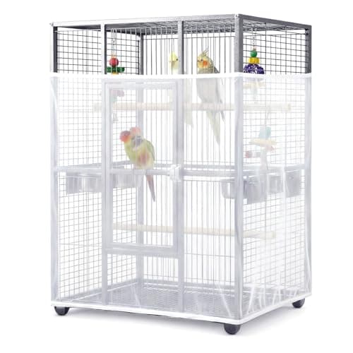 IANFAN Large Bird Cage Cover Net, Adjustable Bird Cage Cover Net White Birdcage Nylon Mesh Nets Soft Airy Skirt Guard for Parrot Cages(118 x 32 Inch, White)