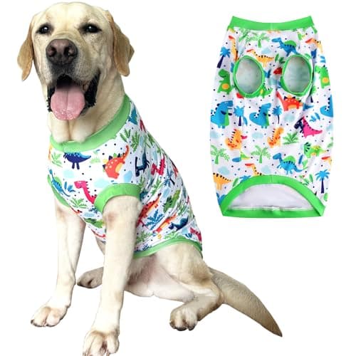 Pet Dog Green Sleeveless T Shirts with Dinosaur Pattern Printed pet Clothes Soft Breathable Vest for Large Dogs 3X-Large,Green