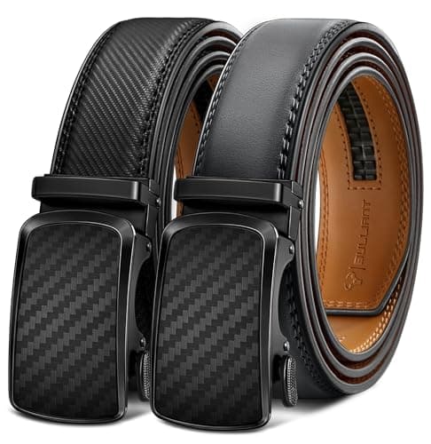 BULLIANT Men's Ratchet Belt 2 Pack-Click Leather Belt Adjustable for Men Gift 1 3/8-Cut for Perfect Fit(Black/Dark Gray,30"-36" Waist Adjustable)