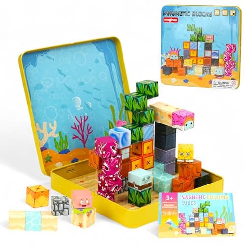49PCS Mini Magnetic Blocks Ocean Theme – Sea Life STEM Building Cubes, Educational Magnet Toy with Iron Box, Creative & Safe Travel Gift for Kids Ages 3–8, Boys & Girls