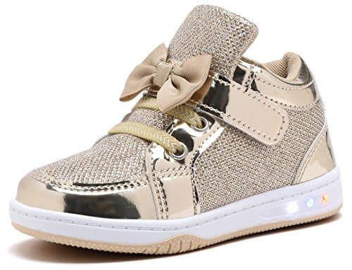 YILAN Toddler Glitter Shoes Girl's Flashing Sneakers with Cute Bowknot (5 Toddler, Gold)