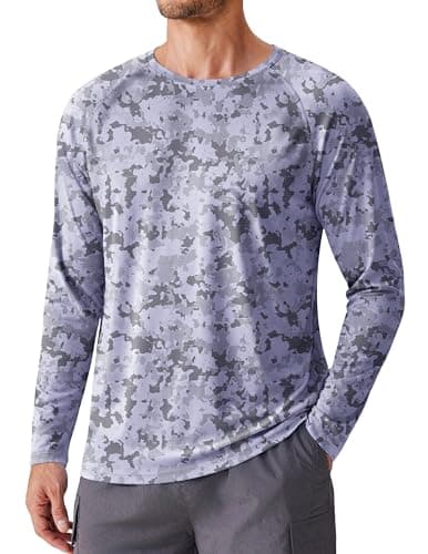 PINSPARK Men's UPF 50+ Sun Protection Shirts Quick Dry Long Sleeve Fishing Shirts for Men Lightweight Beach Swim Shirt Grey