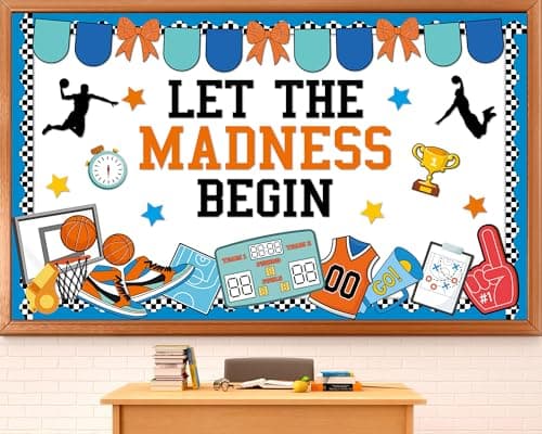 Basketball Bulletin Board Decorations Sports Bulletin Board Let the Madness Basketball Paper Cutouts Classroom Decor Set for School Classroom Office Chalkboard Wall Door Game Craft Decor