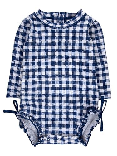 RuffleButts Baby Girls Gingham Polka One Piece - Rash Guard Swimsuit UPF50+
