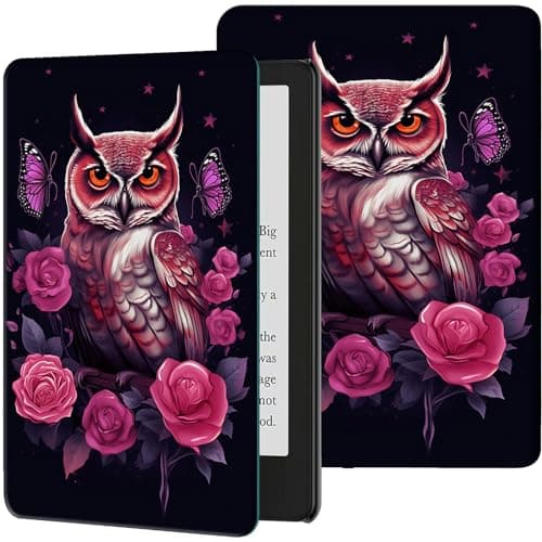 Slim Case for Kindle Scribe (2022 Released) 10.2 Inch Tablet PU Leather Lightweight Folio Stand Adjustable Smart Cover with Auto Wake/Sleep for 10.2" Amazon Kindle Scribe E-Reader,Cute Owls Flowers