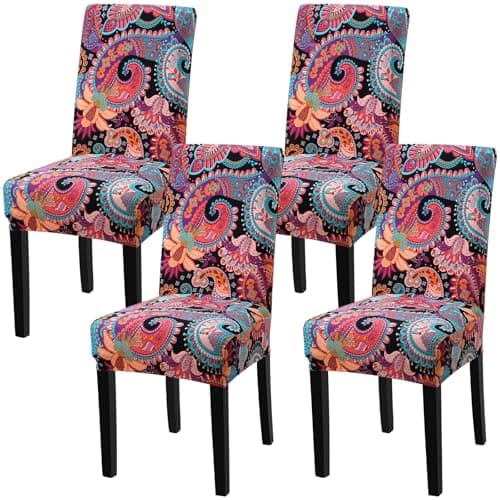 YISUN Dining Room Chair Covers, Stretch Floral Dining Chair Cover Removable Washable Parsons Chair Slipcovers Kitchen Chair Seat Protector for Home Party, Hotel, Ceremony (Purple, 4 PCS)