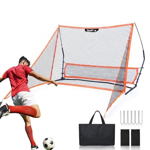 Soccer Rebounder,2-in-1 Rebounder Soccer with Safety Backstop Net,for Solo Passing, Receiving & Trapping Practice,Soccer Rebounder Board for Kids & Adult,Includes Carry Bag,Stakes& Sandbags,Orange