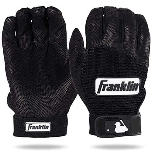 Franklin Sports Adult MLB Pro Classic Batting Gloves, X-Large, Pair, Black/Black