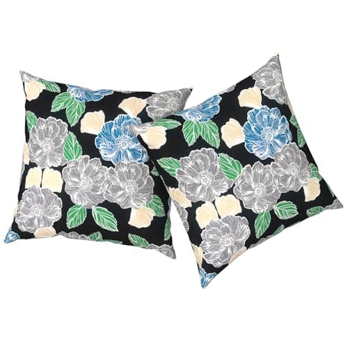 TWLEAR Outdoor Pillows with Insert 20x20 Inch, Waterproof Throw Pillow for Patio Furniture, Decorative Back Cushion for Garden Home Sofa Office Chair, Set of 2, Peony Garden