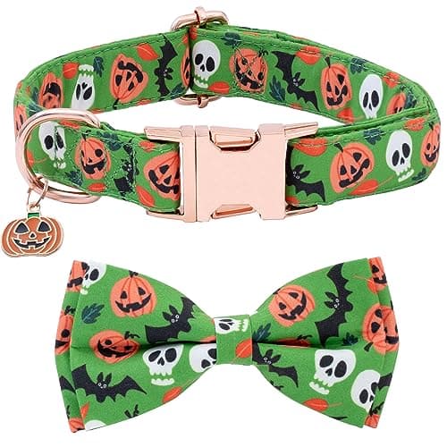 Faygarsle Halloween Dog Collar with Bow Tie, Green, Small to Large Dogs L