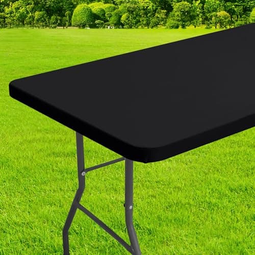 homing Rectangle Table Cloth Cover, Waterproof Polyester Elastic Fitted Tablecloth, Fits for 6 Foot Folding Tables, Washable Table Protector for Picnic, Camping, Outdoor, Easter (Black, 30" x 72")