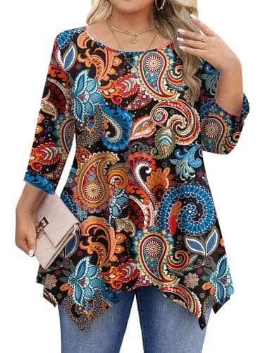 IN'VOLAND Women's Plus Size Tops 3/4 Length Sleeve Dressy Casual Shirts