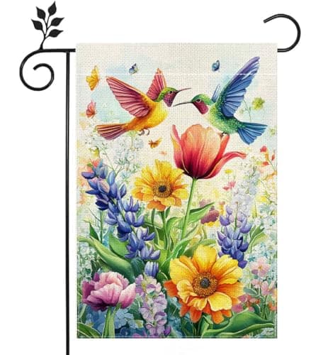 Hummingbirds Colorful Flower Garden Flag Spring Summer Floral Welcome Yard Outdoor Flag Double Sided 12x18 Inch
