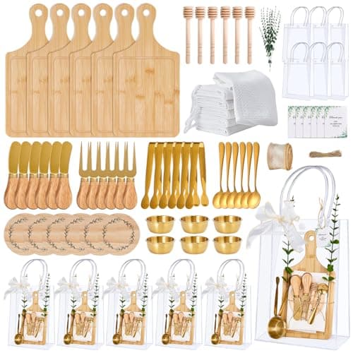 80Pcs Baby Shower Prizes for Game Winners 6 Sets Cheese Board Honey Dipper Stainless Steel Charcuterie Utensils Set Towel Thank You Card and Gift Bags for Baby Shower Wedding Bridal Shower Favors