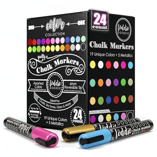 Loddie Doddie Chalk Markers, Liquid Chalk Pens, Reversible Tips, 24 Pack