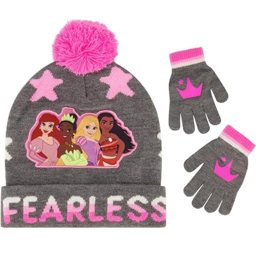 Disney Girls Princess Hat And Kids Gloves Set For Ages 4-7, Grey