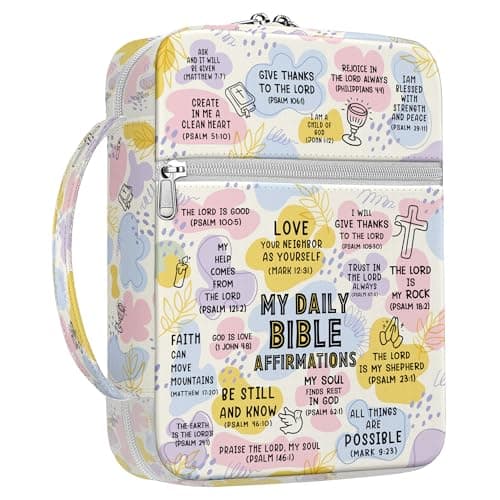 MYSMOR My Daily Bible Affirmations Cover for Women, Scripture Canvas Bible Bag with Handle and Zipper, Inspirational Verses Christian, Fits Standard Bible, Church Gift for Mom Girls Study Use