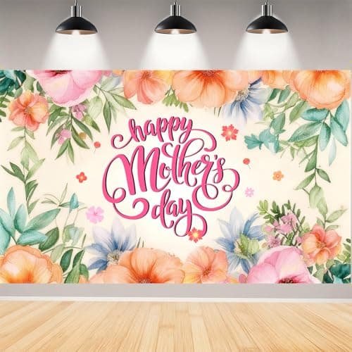 Mothers Day Backdrop,Happy Mothers Day Banner Great Mother I Love You Mom Mother Decorations and Supplies for Home-71 x 43 inches (Beige and Flowers)