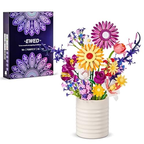 EWED Flowers Bouquet Building Set, Gift for Valentine's Day for Her, Faker Flower Compatible with Lego Flowers Botanical Collection for Adults Women Girl Wife Home Office, Shelf or Room Decor